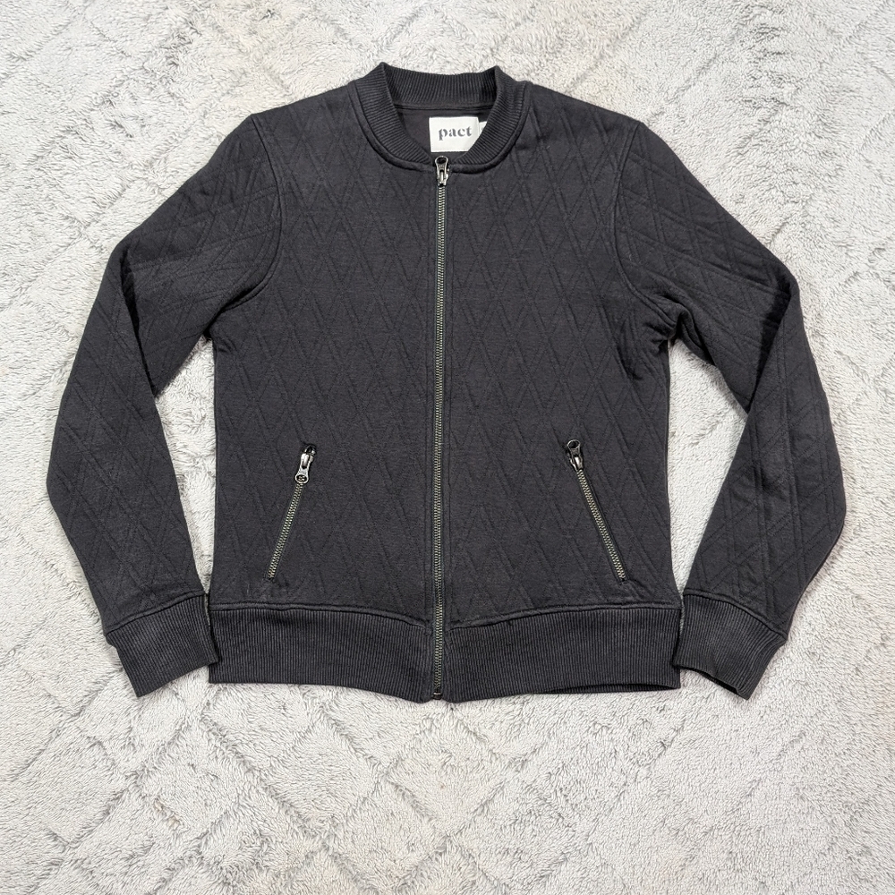 Pact Jacket Womens XS Gray Bomber Diamond Quilted Full Zip Organic Cotton
